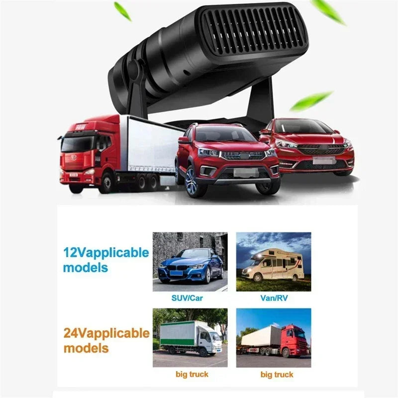 2 in 1 Car Heater Fan 12V/24V 200W Electric Cooling Heating Auto Windshield Defroster Defogging Demister Car Anti-Fog Heater